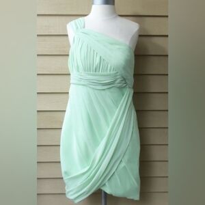 One-Shoulder Pleated Draped Chiffon Mini Dress Size S